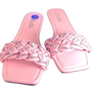 MUDD Pink Woven Squared Toe Slide Sandals  with Sparkles Size 8.5 NWT